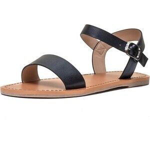 ONEENO Women's Casual Leather Flat Sandal - Black 8.5